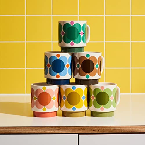Orla Kiely Set of 2 Stacking Mugs Atomic Flower Bubblegum & Basil Gift Boxed