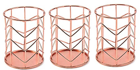 TOMYEUS Pen Holder Rose Gold Pen Holder Set of 3 Metal Rose Gold Pencil Holder For Dorm Office Desk Organizer Makeup Brush Cup Pen Organiser