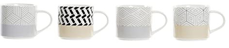 DKD Home Decor Taza mug Color Blanco, Beige y Gris, de gres (420 ml) (4 Unidades)