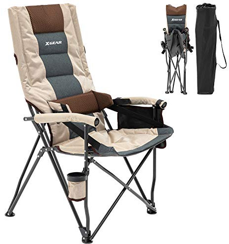Leader Accessories Stabiler Klappbarer Campingstuhl 160 kg Tragbarer und Langlebiger Angelstuhl mit Hoher Rückenlehne,Stuhl mit Hartem Arm mit Getränkehalter und Aufbewahrungstasche
