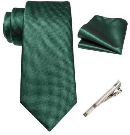 RBOCOTT Dark Green Tie Silk Necktie and Pocket Square with Tie Clip Sets for Men 8cm(11)
