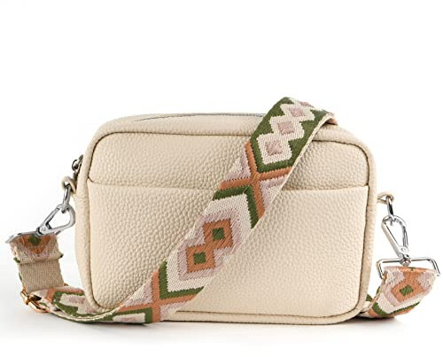 miraistr Classic Crossbody Bags for Women Stylish Designer Wide Purse Strap Shoulder Camera Bag Synthetic Leather Daily Use Bag, Sb098-bei-bd159