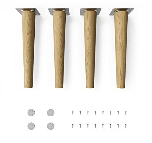 Sossai Möbelfüße aus Massivholz Eiche mit Öl-Finish, Clif Round HMF1, 25 cm hoch, rund, gerade Ausführung, für Vitrinen, Tische, Schränke