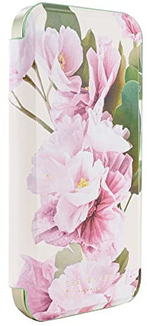 Ted Baker LIRION Cream Flower Placement Mirror Folio Phone Case for iPhone 14 Pro Green Gold Shell