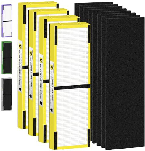 FLT4825 HEPA Filter B Replacement Compatible with G-Guardian Air Purifiers AC4825 AC4825E AC4825W AC4300 AC4800 AC4900 AC4850,4 H13 True HEPA Filters+8 Carbon Pre-Filters