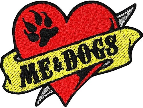Herz Aufnäher Hundepfote Me & Dogs Hunde Patches Aufbügler zum aufbügeln/annähen Hunde Patch Hunderassen Bügelbilder für Hunde Kleidung/Halsband/Leine | 75x55mm