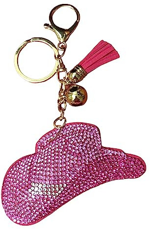 Popfizzy Porte-clés en strass pour femmes et filles, breloque de sac à dos, breloque de sac à dos, breloque de sac à main scintillante, meilleur cadeau pour femme, Chapeau de cowboy rose (doré