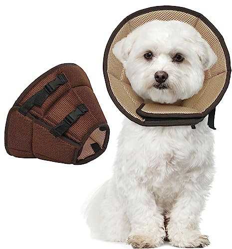 Kuoser Halskrause Hund, Bequem Leckschutz Hund,Schutzmaßnahmen Schutzkragen Hund, Einstellbar Hundekragen, Hunde Halskrause Leckschutz für Hunde, Vorbeugung von Biss- und Leckwunden,Braun S