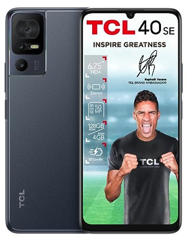 TCL 40 SE SMARTPHONE, 128GB plus 4GB RAM, 6.75 inches DISPLAY 5000 mAh - DARK GREY (Renewed)