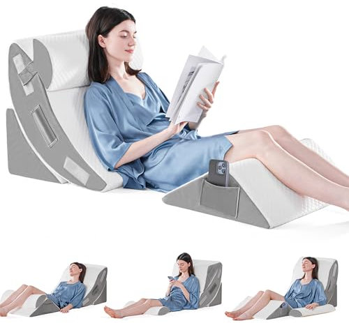 Yojoker Orthopädisches Bettkeilkissen-Set zum Schlafen, postoperative Schaumstoffkissen zur Linderung von Körper-, Rücken- und Beinschmerzen, dreieckiges verstellbares Stützkissen – Säurereflux,