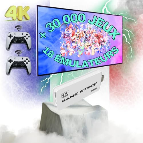 Consola RetroGaming | Consola portátil Retrogaming | 9 emuladores integrados | Consola de juegos portátil (20000 videojuegos) | HDMI 4K | Consola Retro | 2 mandos inalámbricos blancos | Mini consola