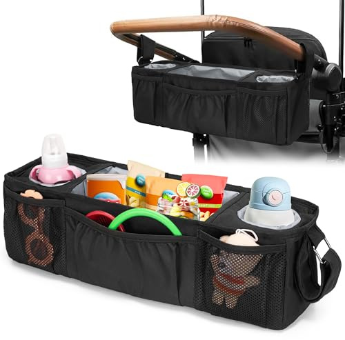 GRAOSO Stroller Snack Tray Compatible with Wonderfold Wagon W4, Easy Cleaning Parent Console Compatible with Keenz 7S+, Wagon Accessories with 2 Insulated Cup Holders, Black, GS02201