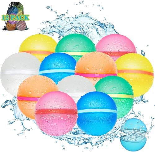 12 Stück Wiederverwendbare WasserballonsSelbstschließend, Wasserbomben Splash Bälle, Einfaches und schnelles Befüllen, Wasserspielzeug Pool Spielzeug Strandspielzeug für Sommer
