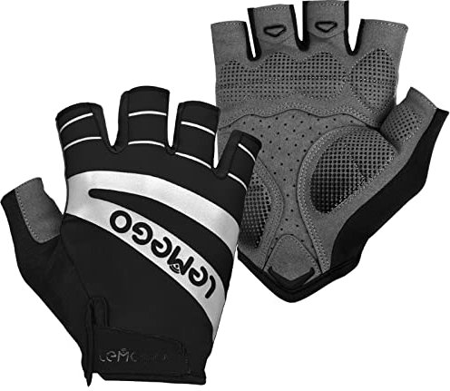 LEMEGO Fahrradhandschuhe für den Sommer, für Herren, Damen, Mountainbike, Radfahren, halbe Finger, rutschfest, stoßfest, gepolstert, reflektierendes Gel, atmungsaktiv, für Radfahrer, Fahrrad, Scooter,
