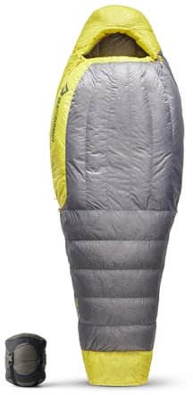 Sea to Summit - Spark Women's Ultralight Daunenschlafsack Long (-1°C) - Mumienschlafsack - Körperlänge - 850+ Loft Ultra-Dry Down - 2,5 Jahreszeiten - Für Wanderungen - Grey & Yellow - 639g
