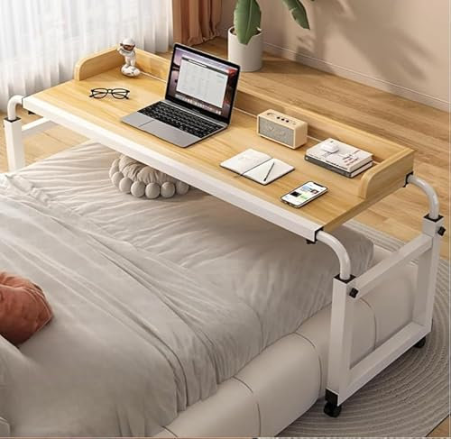 GJVBGA Table À roulettes pour Lit Réglable en Hauteur De 65 À 95 Cm Poste De Travail Debout Plateau Alimentaire Table Médicale Roulante pour La Maison Et L'hôpital(Color:Couleur Bois)