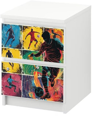 Sunnywall® Möbelfolie passend für IKEA Malm Kommode Schrankfolie Aufkleber mit Fussball Spieler Motiv | blasenfrei verkleben | Jugendzimmer 2er 40 cm