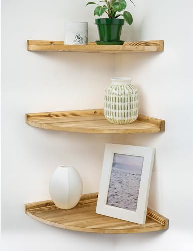 Petrala Eckregal hängend Wandregal Holz 30cm Schwimmende Regale mit Kabelloch hinten Vintage Rustikal Bücherregal Schweberegal Küche Badezimmer Schlafzimmer Wohnzimmer