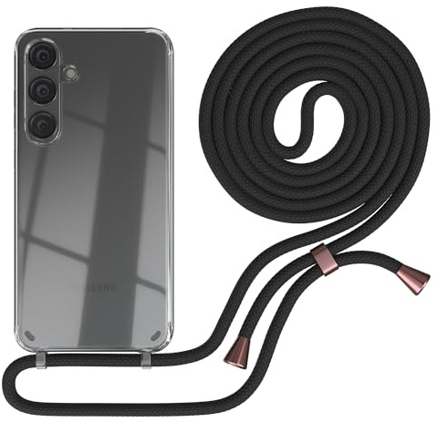 EAZY CASE - Handykette kompatibel mit Samsung Galaxy S24 Plus Kette zum Umhängen für Galaxy S24 Plus Hülle mit Band aus Silikon stoßfeste transparente Handyhülle als Fallschutz in Clips in Rose