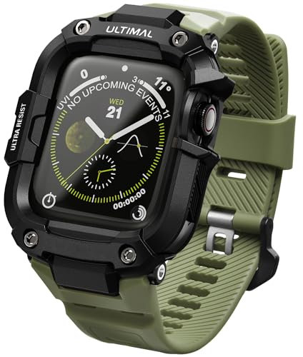 ULTIMAL Compatible con correa de Apple Watch de 44 mm, funda protectora militar, correa de TPU resistente para iWatch, correa ajustable para Apple Watch Series 6/5/4/SE/SE2 (44 mm, verde)