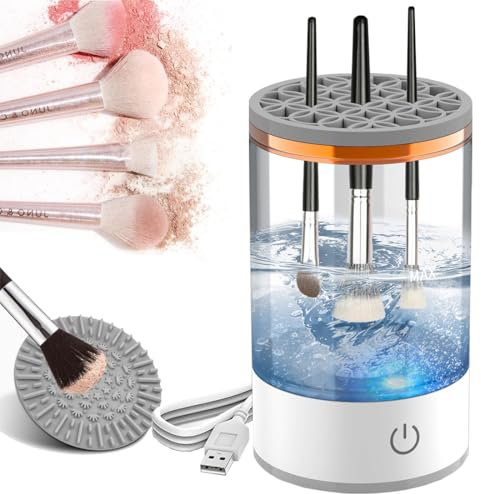 HONGECB Limpiador de brochas de maquillaje eléctrico 3 en 1 - limpia, seca y guarda, secador de brochas, Limpieza Rápida y Profunda para la mayoría de tamaños (Transparente)