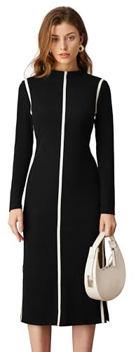 GRACE KARIN Women's Casual Dress Long Sleeve Midi Wrap Dress Ladies Elegant Party Work Dress S Black-1