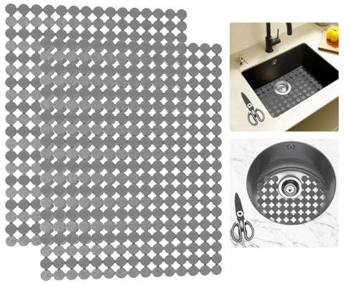 Goldmeet Spülbeckeneinlage Zuschneidbar 2er-Set, Spülbeckenmatte mit Schere, PVC Matte Spülbecken Gegen Kratzer im Spülbecken, Keramikspülen/Edelstahl Spülbecken Schutzmatte, 30 x 40cm (Grau)
