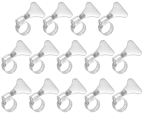 sourcing map 14Pcs Stainless Steel Hose Clamps Worm Gear Hose Clamp, 8-12mm (1/4 to 1/2) Adjustable Thumb Screw Key Type Clamps Fuel Line Clamps 8mm Bandwidth for Plumbing, Automotive