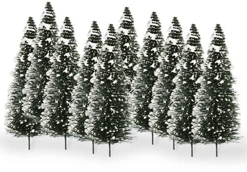 Evemodel Modèle Piste Sapins à Neige Sapins Arbres enneigés pour Villages d'hiver Paysage pour la décoration de Noël domestique (10 pièces 125 mm)