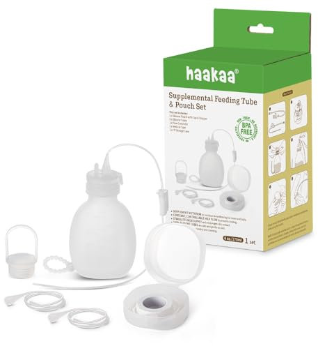 haakaa Juego de tubo de alimentación adicional y bolsa, sistema de lactancia adicional para niños, SNS Breastfeeding System, silicona para alimentos