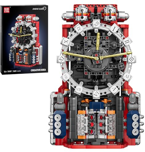 Mould King 10187 Technik Ferngesteuert Mechanische Engine Uhr Klemmbausteine mit APP Retro Pendeluhr Bausteine DIY Bauspielzeug Kompatibel mit Andere Marken(1601 Teile)