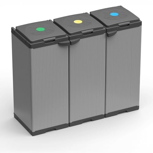 Rocard®: Mobile Portasacco Tris per Raccolta differenziata in Plastica, Facile da Montare, Modular System, adatto a Sacchi da 80-110 L, Resistente, Ambienti Interni ed Esterni, 102L x 38P x 87H cm