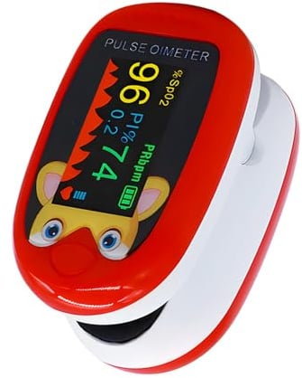 Children Fingertip Pulse Oximeter, Blood Oxygen Saturation Monitor for Child Kids, Portable Rechargeable Oxygen Monitor, 4 Direction Rotation Display (Red)
