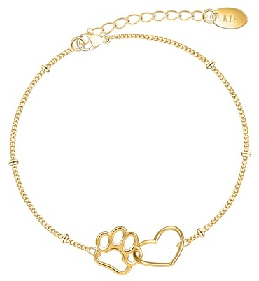 Unimooie Titanstahl mit Herz & Katzenpfote Elegantes Damenarmband aus Titanstahl mit K18-Vergoldung zarten Herz- und Katzenpfoten-Motiven Wasserdicht hautfreundlich ideal für Alltag & Geschenke