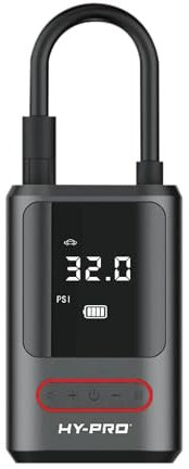 Hy-Pro Electric Cordless Air Pump - Portable Inflator Pump for Inflating Sports Ball, Motorcycle, Bicycle & Car Tyres, 4 Nozzles, Digital LCD Display - Adjustable Pre-Set Pressure with Auto Shut Off
