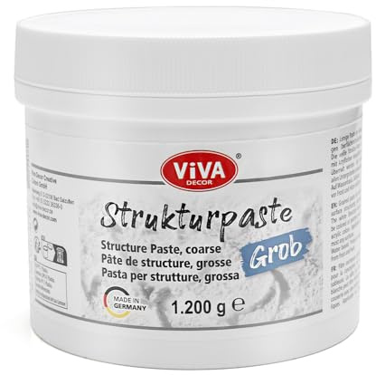 Viva Decor Strukturpaste Grob, 1200 g, Weiß, matte, körnige Paste auf Wasserbasis für reliefartige bis plastische Oberflächenstrukturierung - für Kreative und Künstler - Made in Germany