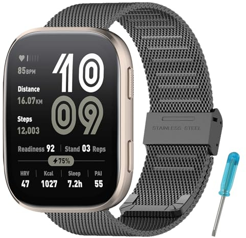 RenSheng 22MM Edelstahlarmband Kompatibel mit Amazfit Bip 6 Armband, Metallarmband für Amazfit Bip 6 Ersatzarmband