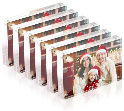 Fisnish 4x6 Acrylic Picture Frame Set of 6, 20mm Thick, Double-Sided Transparent Magnetic Frameless Photo Frame, Desktop Freestanding Display for Office or Home Decor