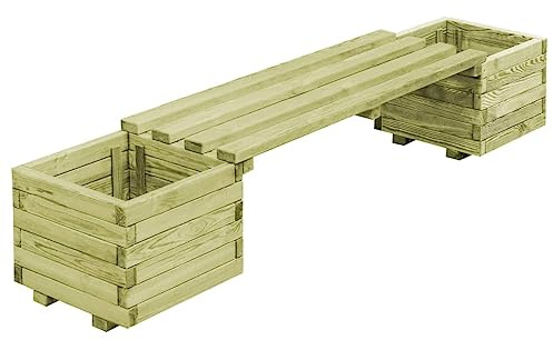 Hoopleep Gartenbank mit Pflanzgefäßen, imprägniertes Kiefernholz, 196 cm breit, robust für Outdoor-Bereich, ideal für Blumen und Pflanzen im Beet