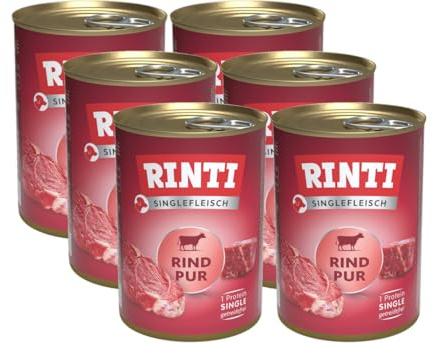 arelf Bundle RINTI-Singlefleisch Rind 6 x 400g | Monoprotein Nassfutter | Getreidefrei, proteinreich & ohne Zusatzstoffe | inkl. Snack Dokas Hühnchenrolle