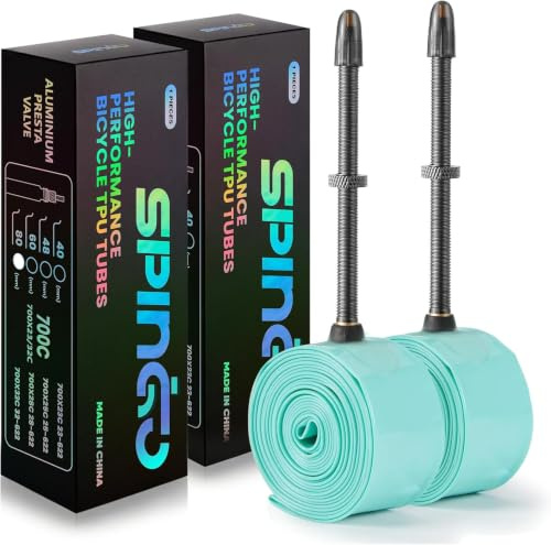 2er-Pack SPINGO TPU Schlauch 700C x 23–32C/ 700C x35C-43C mit Metallventil | Ultraleicht TPU Fahrradschlauch für Rennräder und Gravel, Pannensicher TPU Rennradschlauch mit Presta Ventil 48mm/60mm/80mm