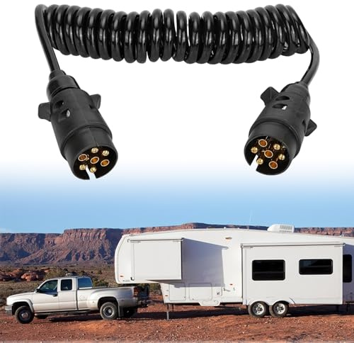 Tarqite 7 Pin Trailer Extension Cable, Dual Male Connectors,3M 12V 7 Core Coiled Towing Lead,for Trailer Boat Trailer Tractor Caravan