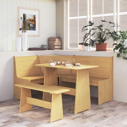 Kaloriko Eckbank REINE aus massivem Kiefernholz Honigbraun 151 cm mit Rückenlehne und Armlehne, platzsparend für Wohnzimmer, Esszimmer, Küche, modern Landhausstil, links oder rechts montierbar