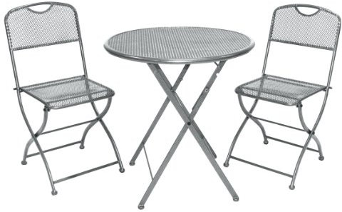 Greemotion Balkonset Estera, Grau, Tisch: ca. Ø 60 Höhe: ca. 72 cm, Stuhl: ca. 42 x 48 x 86 cm, Mittel, Silber