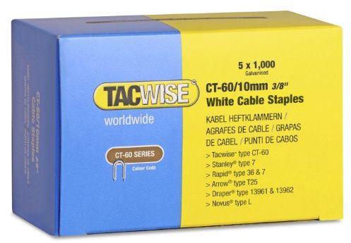 Tacwise 1094 Punti Ferma Cavi Bianchi di Acciaio Galvanizzato Tipo CT-60 da 10 mm, Confezione da 5000