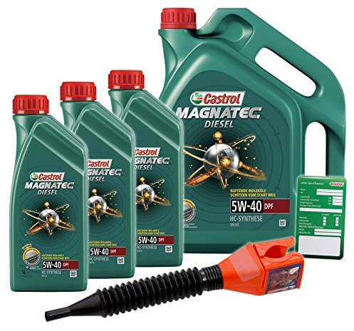 3x 1 L + 5 L = 8 Liter Castrol Magnatec Diesel 5W-40 DPF Motoröl inkl. Castrol Ölwechselanhänger und Einfülltrichter