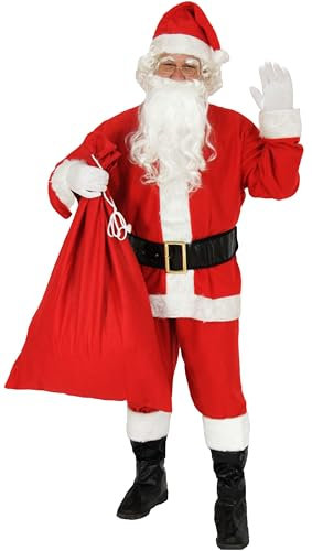 Foxxeo 9-teiliges Weihnachtsmann Nikolauskostüm Kostüm für Herren Mit - Mütze, Bart, Gürtel und Handschuhe, Gr.-4XL, Rot-Weiß