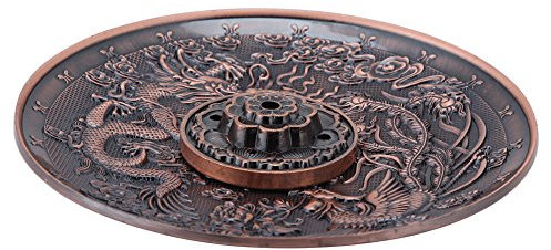 Räucherstäbchenhalter Vintage Räuchergefäß Abdeckung Bronze Chinese Dragon Phoenix Tibetischen Räucherstäbchen Vintage FengShui Dekoration(Red Bronze)