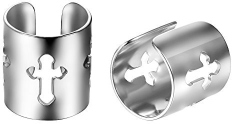 JewelryWe Kreuz Ohrclips Non-Piercing Ohrklemme: Silber Unisex Edelstahl Hohle Kruzifix Fake Piercing Ohrstecker Poliert Ohr Klammern Gothic Punk Ohrringe Ear Cuff ohne Ohrloch für Herren Damen