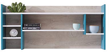 Furniture24 Aufsatz Planet PL-11 für den Schreibtisch mit Einlegeböden (Weiß/Eiche/Marine)